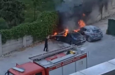 Bursa'da park halindeki iki ara&ccedil; yandı 