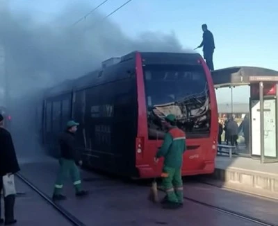 Bursa'da tramvay yangını 