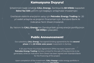 CALL Energy Zambiya&rsquo;daki G&uuml;neş Enerjisi Yatırımlarını B&uuml;y&uuml;t&uuml;yor