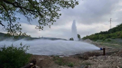 &Ccedil;amlıca Barajı &ccedil;alışmalarında sulama tesisatı denemelerinde kartpostallık g&ouml;r&uuml;nt&uuml;ler oluştu
