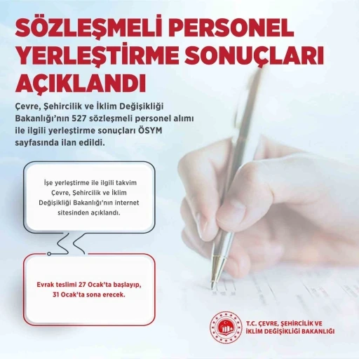 &Ccedil;evre, Şehircilik ve İklim Değişikliği Bakanlığı&rsquo;na s&ouml;zleşmeli personel yerleştirme sonu&ccedil;ları a&ccedil;ıklandı
