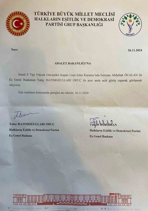 DEM Parti ter&ouml;rist başı &Ouml;calan ile g&ouml;r&uuml;şmek i&ccedil;in Adalet Bakanlığı&rsquo;na yazılı başvuru yaptı
