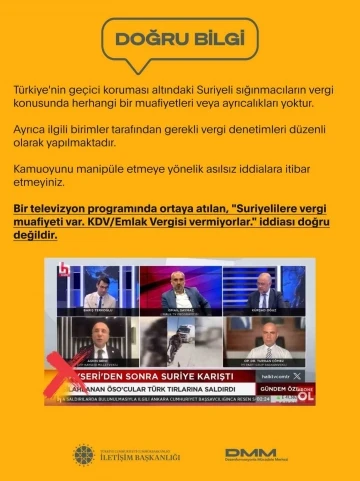 Dezenformasyonla M&uuml;cadele Merkezi "Suriyelilere vergi muafiyeti var" iddiasını yalanladı