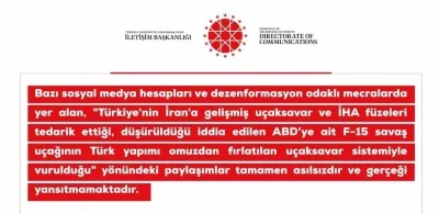 DMM&rsquo;den ABD&rsquo;nin F-15 savaş u&ccedil;ağının T&uuml;rk yapımı omuzdan fırlatılan u&ccedil;aksavar sistemiyle vurulduğu iddialarına yalanma