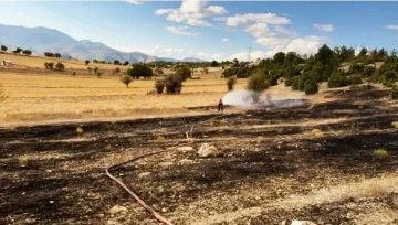 Emet&rsquo;te y&uuml;ksek gerilim hatlarına &ccedil;arpan kuşlar arazi yangınına neden oldu
