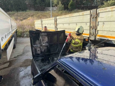 Park halindeki otomobilde yangın paniği