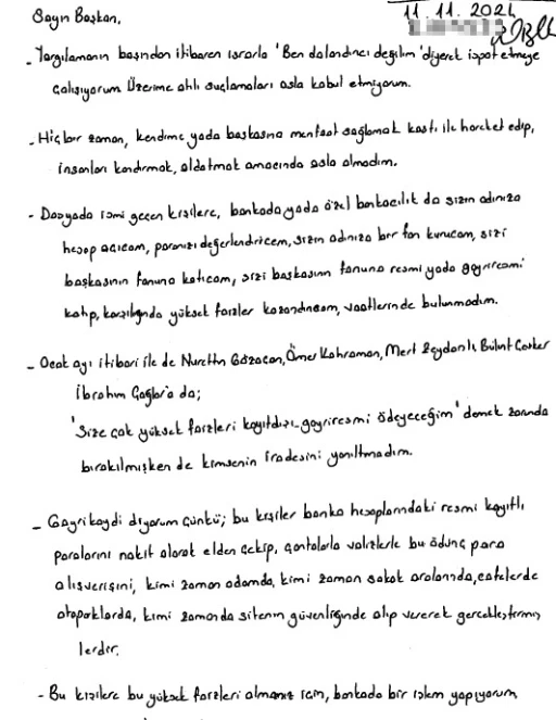 Erzan&rsquo;dan duruşma &ouml;ncesi mahkeme heyetine mektup: Erzan iddiaları kabul etmedi, bir &ccedil;ok ismi tefecilikle su&ccedil;ladı
