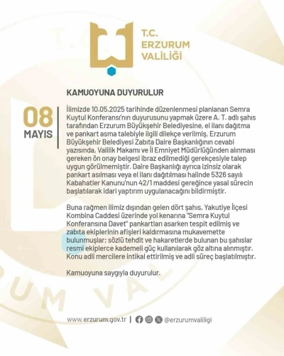 Erzurum&rsquo;da izinsiz pankart asan 4 kişi g&ouml;zaltına alındı
