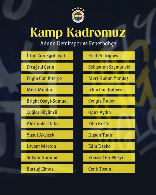 Fenerbah&ccedil;e&rsquo;nin, Adana Demirspor kamp kadrosu a&ccedil;ıklandı
