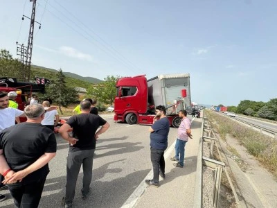 Bursa'da TIR s&uuml;r&uuml;c&uuml;s&uuml;n&uuml; arı sokması sonrası yol kapandı 