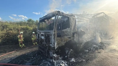 Edirne'de Moldova plakalı TIR yandı