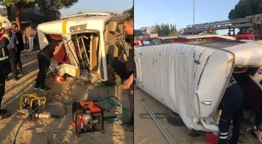 İş&ccedil;i minib&uuml;s&uuml; devrildi: 11 yaralı