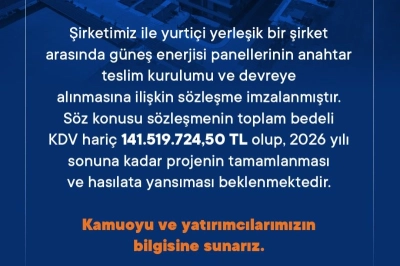 Kalyon PV&rsquo;den 141,5 Milyon TL&rsquo;lik GES S&ouml;zleşmesi