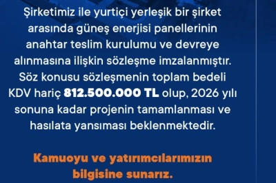 Kalyon PV&rsquo;den 812,5 Milyon TL&rsquo;lik Yeni G&uuml;neş Enerjisi Anlaşması