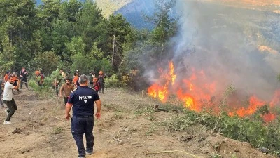 Karab&uuml;k'te orman yangını s&ouml;nd&uuml;rme &ccedil;alışmaları s&uuml;r&uuml;yor