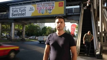 Kayseri&rsquo;de McDonald&rsquo;s&rsquo;ın reklamının &uuml;zerinde dikkat &ccedil;eken pankart
