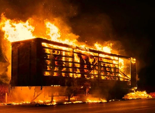 Konya&rsquo;da tırın karton y&uuml;kl&uuml; dorsesi karayolunda alev alev yandı