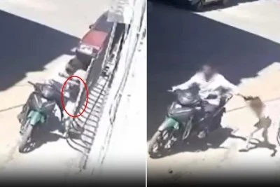 K&uuml;&ccedil;&uuml;k kızını darbedip motosikletle s&uuml;r&uuml;kleyen baba...
