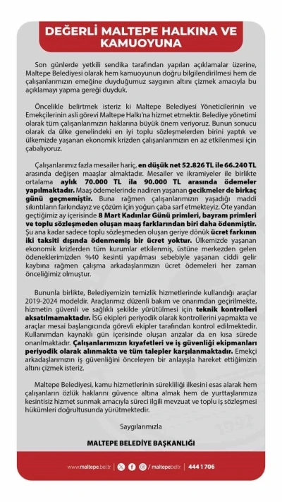 Maltepe Belediyesi: "Ekonomik krizden iş&ccedil;ilerimizin en az etkilenmesi i&ccedil;in &ccedil;abalıyoruz"
