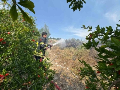 Mersin&rsquo;de &ccedil;alılık yangını bah&ccedil;eye sı&ccedil;ramadan s&ouml;nd&uuml;r&uuml;ld&uuml;
