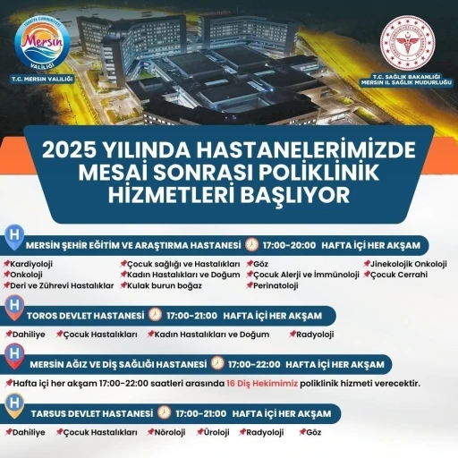 Mersin&rsquo;de mesai sonrası poliklinik hizmetleri başlıyor
