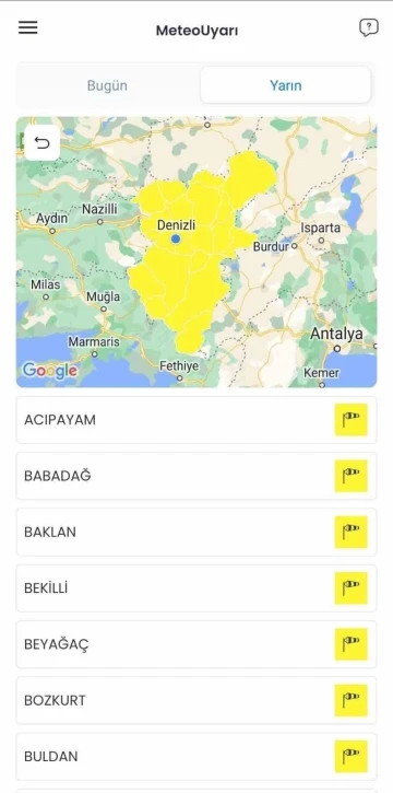 Meteoroloji Denizli i&ccedil;in sarı uyarı verdi
