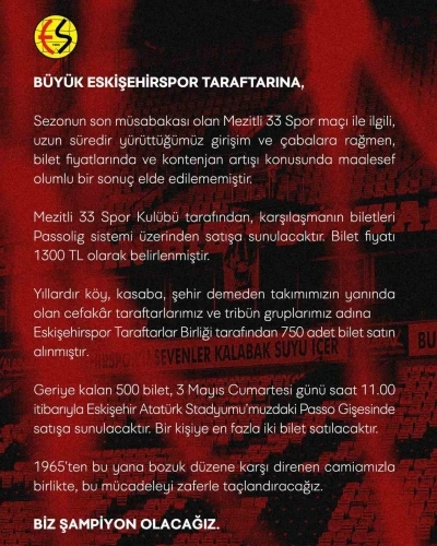 Mezitli 33 Spor karşılaşması i&ccedil;in deplasman kontenjanı arttırılamadı
