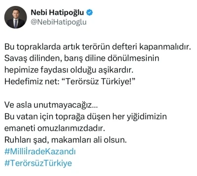 Milletvekili Hatipoğlu: "Bu topraklarda artık ter&ouml;r&uuml;n defteri kapanmalıdır"
