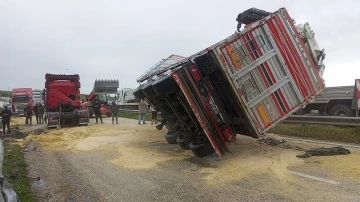 Mısır y&uuml;kl&uuml; tır yan yattı
