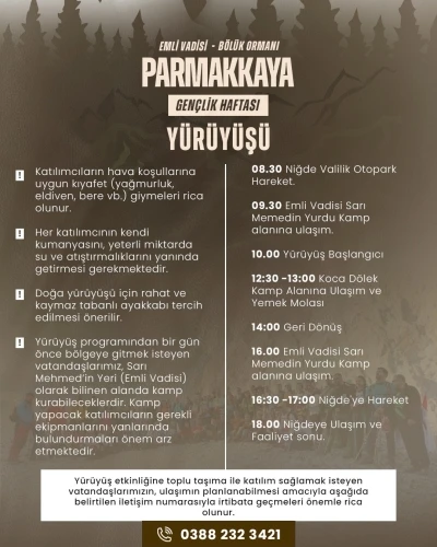 Niğde&rsquo;de Parmakkaya Doğa Y&uuml;r&uuml;y&uuml;ş&uuml; ile Gen&ccedil;lik Haftası coşkusu başlıyor
