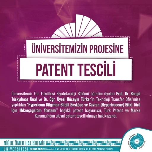 N&Ouml;H&Uuml; Projesine Ulusal Patent Tescili
