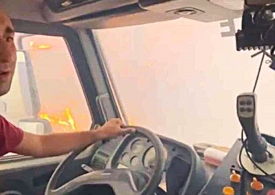 Orman yangınında mahsur kalan orman iş&ccedil;ileri o anları g&ouml;r&uuml;nt&uuml;ledi