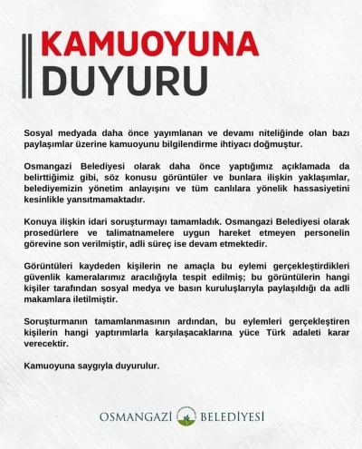 Osmangazi Belediyesi&rsquo;nden barınakta yaşananlarla ilgili a&ccedil;ıklama
