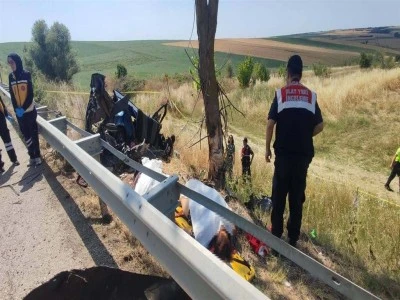 Otomobil, ağaca &ccedil;arptı; 2'si &ccedil;ocuk 5 &ouml;l&uuml;, 1 yaralı