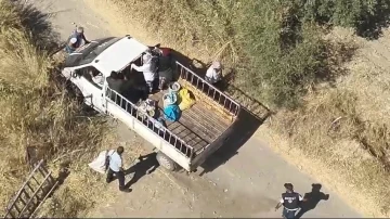 Bah&ccedil;e hırsızları ka&ccedil;arken dron kamerasına yakalandı