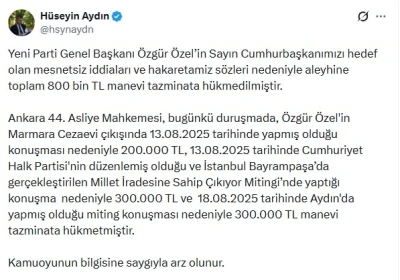 &Ouml;zg&uuml;r &Ouml;zel hakkında 800 bin TL tazminat kararı
