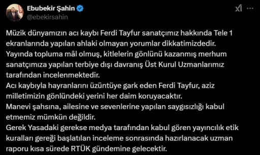 RT&Uuml;K Başkanı Şahin&rsquo;den sunucu Musa &Ouml;zuğurlu&rsquo;nun Ferdi Tayfur yorumuna tepki