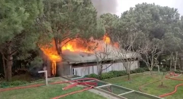 Sarıyer&rsquo;de ahşap k&uuml;t&uuml;phane alev alev yandı
