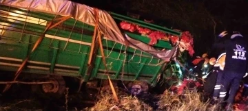 Sebze y&uuml;kl&uuml; kamyon devrildi: 1 yaralı
