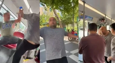 Şehir magandası ilk &ouml;nce yaşlı adama ardından kadın gazetecilere saldırdı
