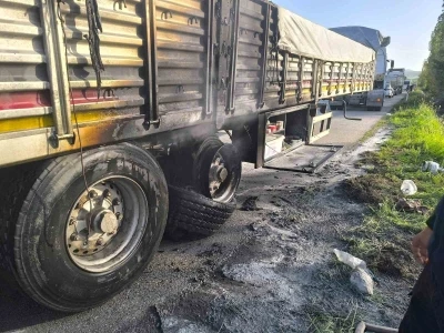 Seyir halindeki tırın dorsesi alev aldı: 1 yaralı