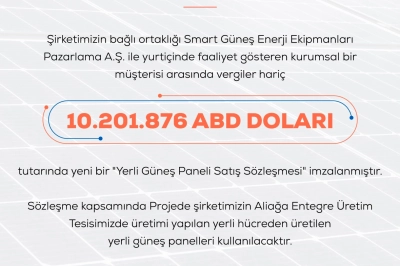 Smart G&uuml;neş Teknolojileri'nden 10,2 Milyon Dolarlık Yerli Panel Satışı