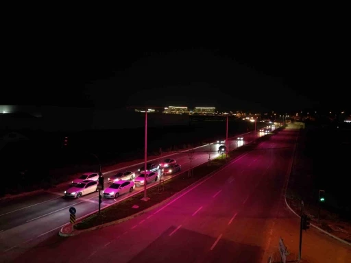 Sokak lambaları, meme kanseri farkındalığı i&ccedil;in pembe yandı
