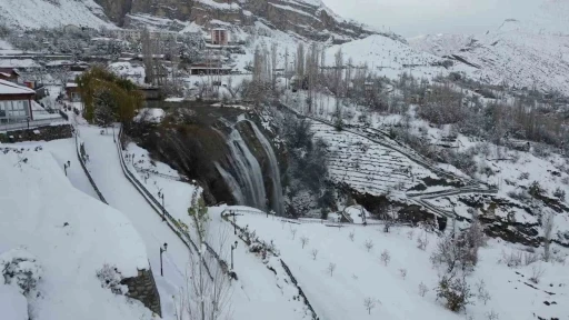 Tortum Şelalesi karla b&uuml;t&uuml;nleşti
