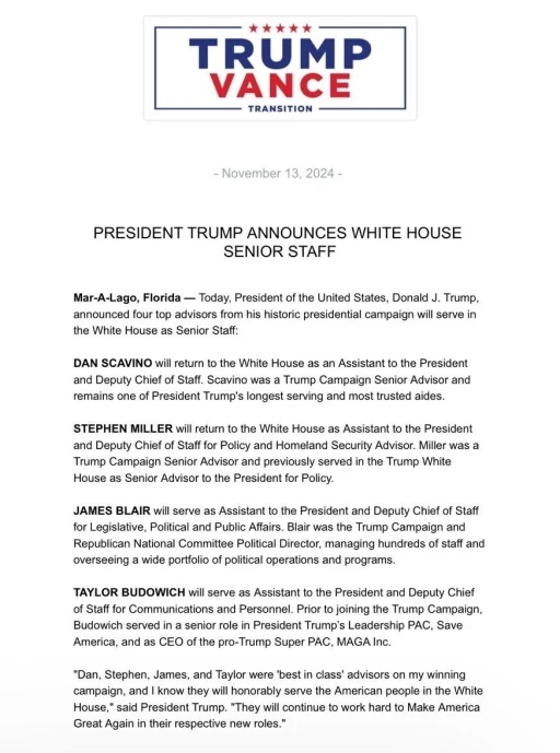 Trump&rsquo;tan se&ccedil;im kampanyasındaki 4 danışmanına Beyaz Saray&rsquo;da kritik g&ouml;revler
