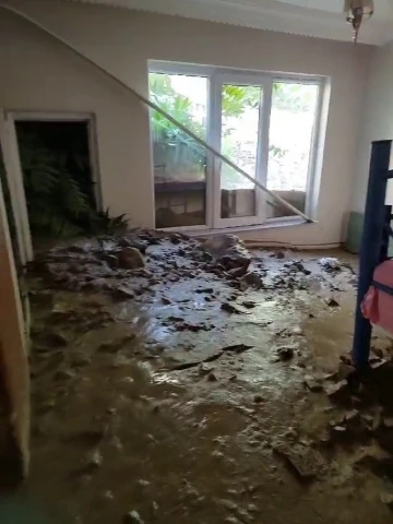 Uzundere&rsquo;de heyelan nedeniyle bazı evler toprak ve kaya par&ccedil;aları ile doldu
